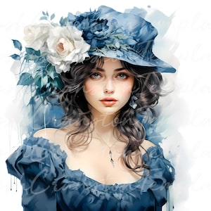 32 Vintage Victorian Lady Portrait, Digital Art Print, Elegant Woman Hat Illustration, Classic Beauty Wall Decor, Instant Download