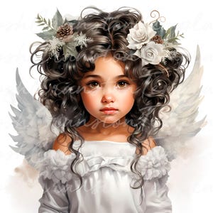 14 Angelic girl watercolor print, whimsical child art, nursery wall decor, digital download angel artwork, little girl with wings