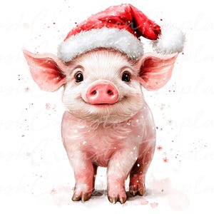 12 graziosi maialini natalizi in stampa digitale, adorabile maialino con cappello da Babbo Natale, arte animale natalizia, decorazioni da fattoria, idea regalo di Natale