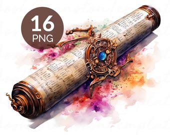 Watercolor Magic Scrolls PNGs: Fantasy Clipart for Junk Journals (Digital Download