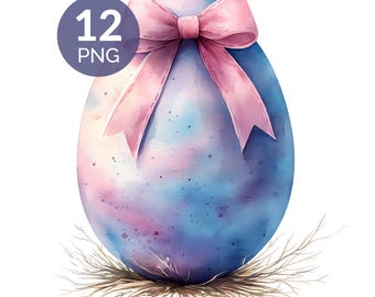 Oeuf de Pâques pastel avec noeud aquarelle PNG