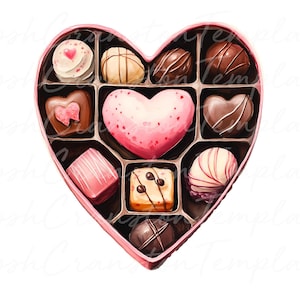 15 Valentijnsdag hart chocoladedoos digitale kunstafdruk, huwelijkscadeau zoete lekkernijen digitale afbeelding, romantische liefde muurdecoratie
