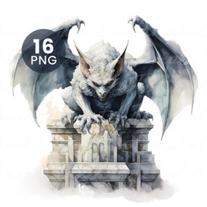 Gargoyle Statues – 16 Watercolor PNGs for Junk Journal, Digital Download, Paper Craft, Printable Art & High Quality Clipart