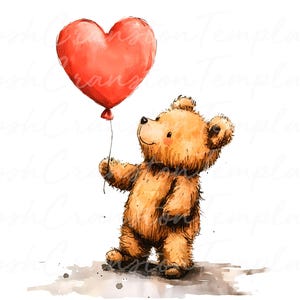 12 graziosi orsacchiotti con palloncino a forma di cuore, romantiche decorazioni murali per San Valentino, stampe per anniversario di matrimonio, decorazioni a tema amore, arte per bambini