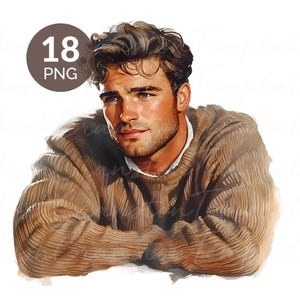 Conjunto de imágenes prediseñadas PNG de acuarela de hombre guapo