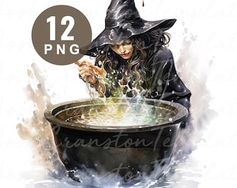 Watercolor Witch Cauldron PNGs: Magical Potions, Junk Journal (Digital Download