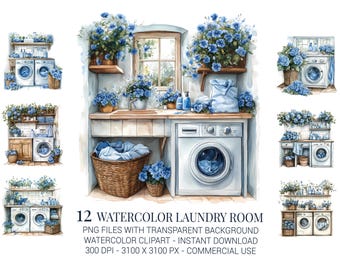 Blue Hydrangea Laundry Room Print: Watercolor Floral Art (Digital Download)
