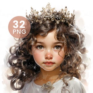 Little Princesses – 32 Watercolor PNGs for Junk Journal, Digital Download, Paper Craft, High Quality Clipart, Royal Girls Illustrations