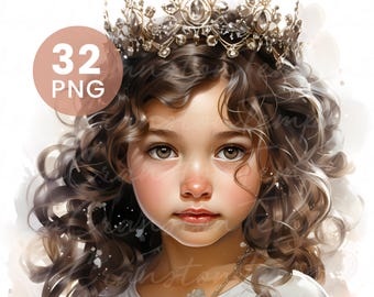 Clipart princesse aquarelle : illustrations de filles royales (téléchargement numérique au format PNG)