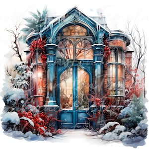 22 Winter Wonderland House Illustration Christmas Home Decor Digital Art Print Snowy Holiday Scene Wall Art Download Gift