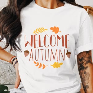 Bienvenue impression d'art numérique automne, voeux d'automne imprimable, décoration saisonnière, art mural feuilles et glands, décoration murale récolte d'automne