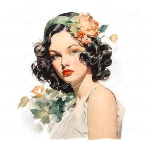 18 retratos de mujer estilo art déco vintage, arte mural imprimible, ilustración inspirada en los años 20, decoración glamorosa vintage, pintura de dama elegante