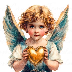 12 Guardian Angel Wall Art, Digital Download Angel Print, Nursery Wall Decor, Kids Room Art, Angel Illustration, Heart Holding Angel Print