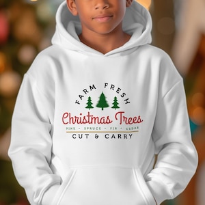 Conception numérique de sapins de Noël frais de la ferme, pin épicéa sapin cèdre, panneau de Noël découpé et transporté, décoration de maison de vacances imprimable