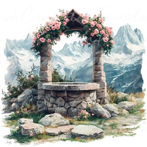 14 impresiones digitales de paisajes de montaña, arte digital escénico, pozo alpino con flores, descarga digital, arte mural de naturaleza, decoración del hogar imprimible
