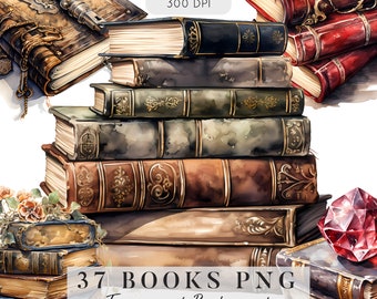 37 Books Clipart, Watercolor Books with Transparent Background, PNG File, Books Sublimation, Books PNG, Digital Download, Commercial Use