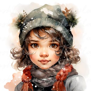 20 Cozy Winter Girl Illustration, Digital Art Print, Whimsical Holiday Decor, Cute Printable Wall Art for Kids Room, Festive Artwork