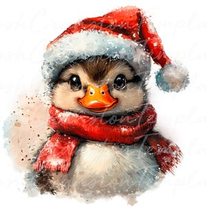 12 pingouins de Noël mignons en téléchargement numérique, impression d'art aquarelle pingouin, illustration animale de vacances, art mural pingouin bonnet de noel