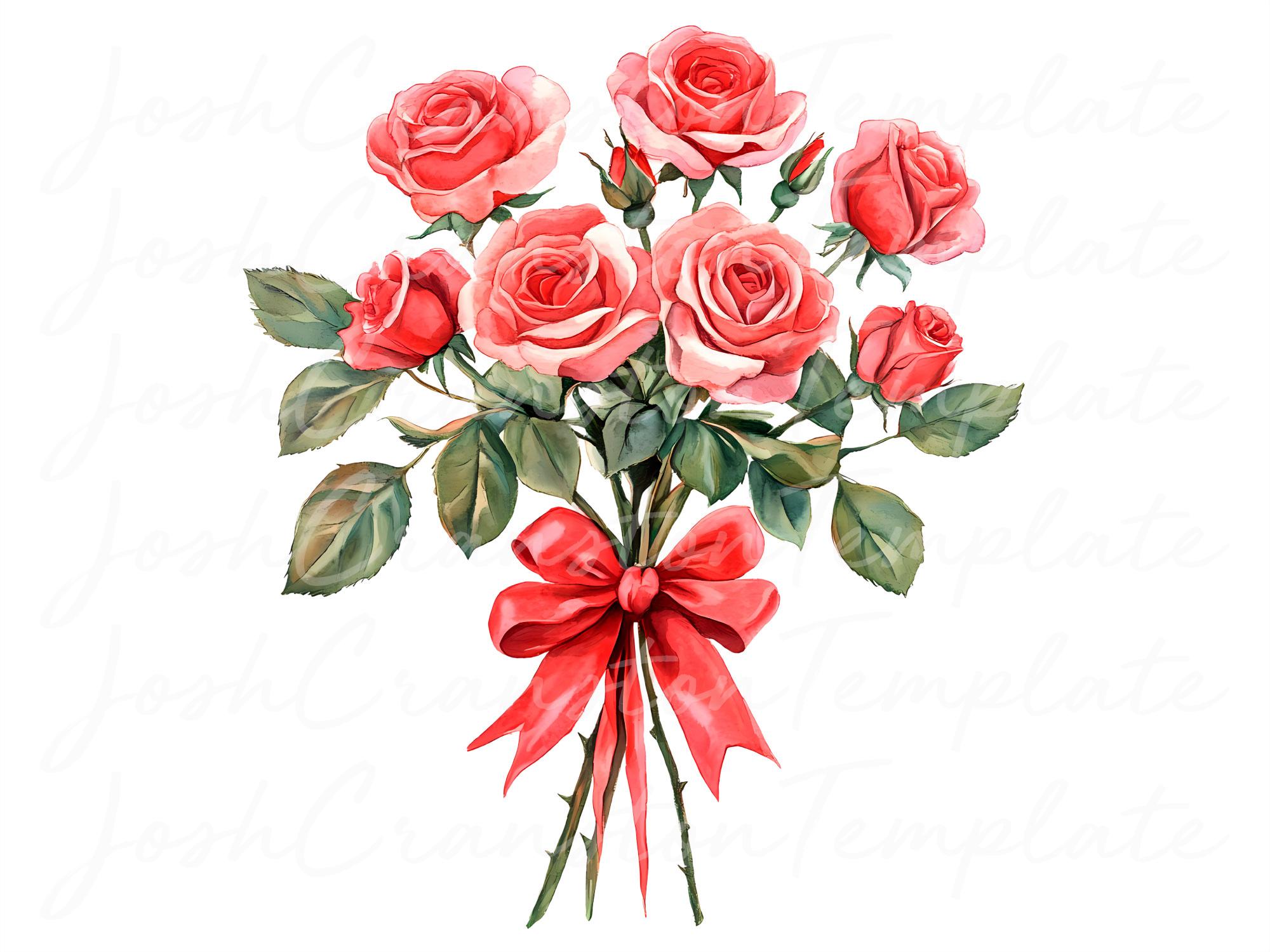12 Red Roses Bouquet Digital Print, Valentines Day Decor, Romantic Wall ...