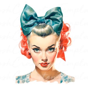 30 Retro Pinup Girl Art Print, Vintage Digital Download, 1950s Inspired Wall Art, Retro Illustration Decor, Rockabilly Girl Poster