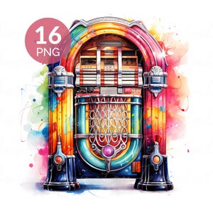 Retro jukebox aquarel png-set
