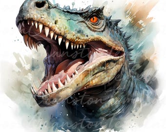 Watercolor Dinosaur Clipart Bundle, T Rex Jurassic Animal Art, Kids PNG/JPGs (Digital Download)