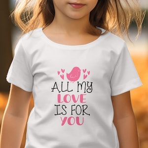 Design digitale carino per San Valentino, Tutto il mio amore è per te stampabile, Stampa romantica per gli innamorati, Clipart di un grazioso uccello rosa