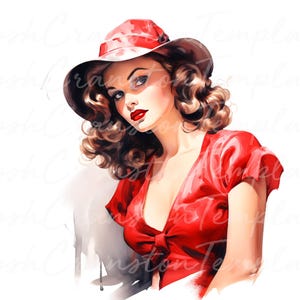 16 Vintage Pin-up Girl Digital Art Print, Retro Woman Wall Decor, Mid-Century Illustration, Classic Glamour Pin-up Poster Download
