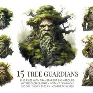 Tree Guardian-clipartbundel - 15 oude bosgeest-png's voor fantasyboeken, sublimatie, games, kunst aan de muur en op de natuur geïnspireerde ambachten