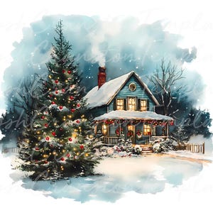 10 Cozy Christmas House Art, Winter Wonderland Digital Download, Festive Holiday Home Decor, Snowy Cabin Wall Art, Printable Xmas Scene