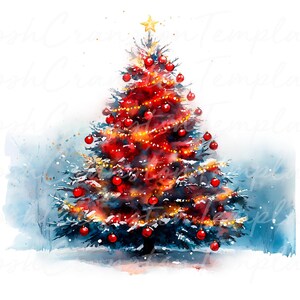 12 Watercolor Red Christmas Tree Printable, Holiday Art Print, Festive Red Ornaments, Christmas Decorations, Instant Download, Xmas Wall Art