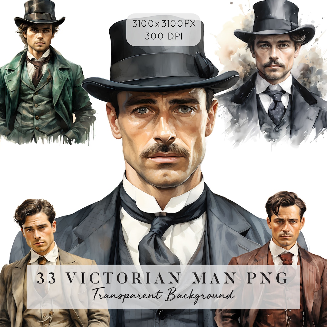 33 Victorian Man Vintage Watercolor Clipart Bundle, Transparent PNG ...
