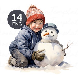 Watercolor Snowman Clipart: Kids Winter Scene PNGs (Digital Download)