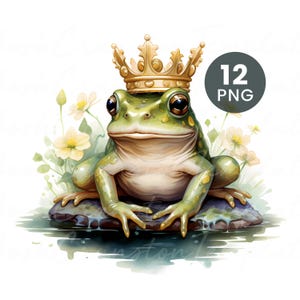 Frog Princes – 12 Watercolor PNGs for Junk Journal, Digital Download, Printable Art, Paper Craft & High Quality Clipart