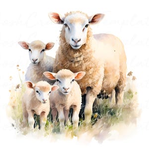 20 aquarel schapen print, boerderij dierenkunst, rustieke boerderij decor, digitale download, pastorale scène, kinderkamer kinderkamer, schapen familie