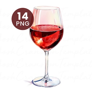 Red Wine Glass Clipart Set, 14 Watercolor PNGs with Elegant Wine Glass Illustrations for Junk Journal, Digital Download, Paper Craft