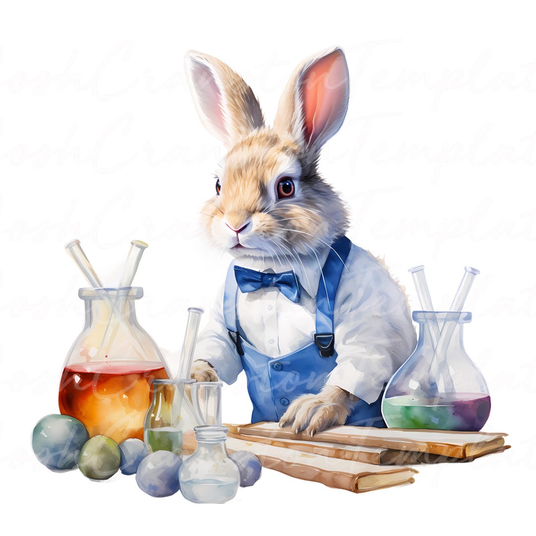 Bunny Scientist Watercolor Clipart, Whimsical Lab Rabbit PNG, Easter ...