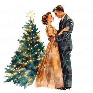 12 coppie di Natale Arte digitale, scena romantica delle feste stampabile, download digitale festivo, opera d'arte dell'albero di Natale, decorazioni per le feste
