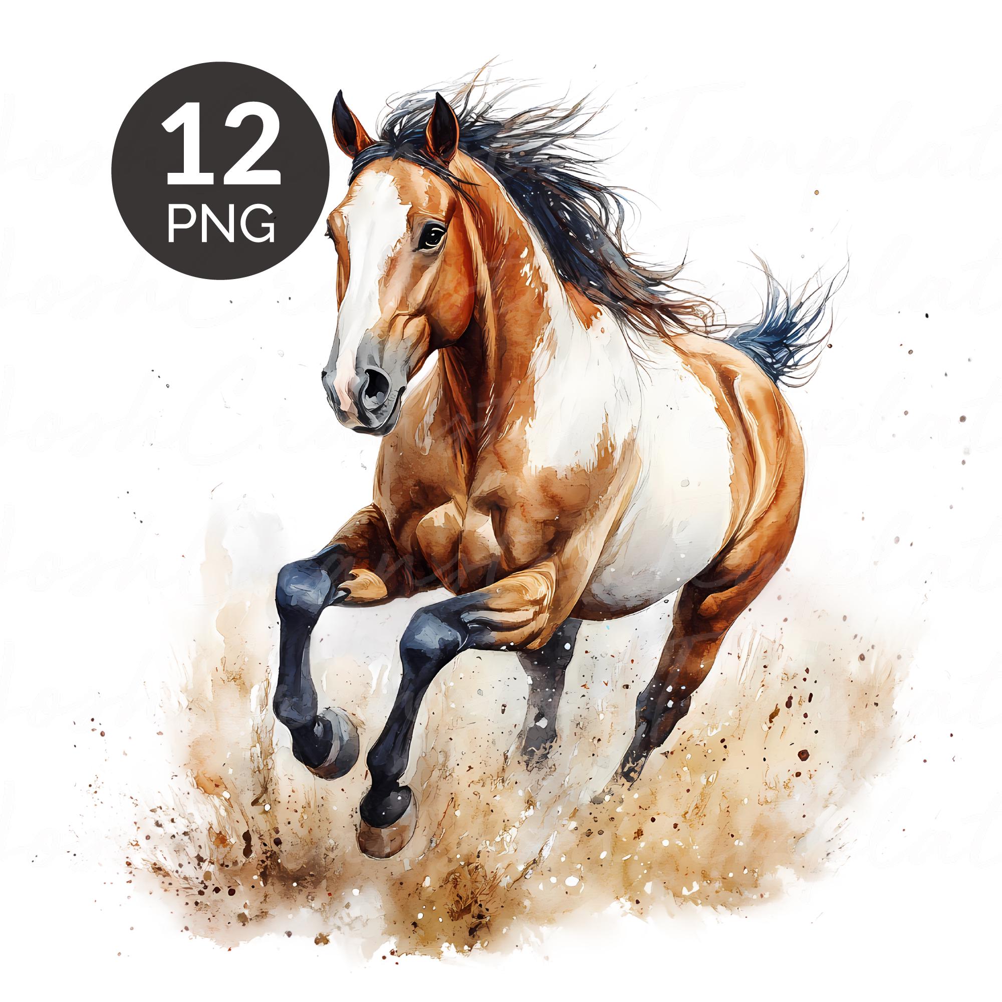 水彩画の走る馬のPNGセット - Etsy 日本
