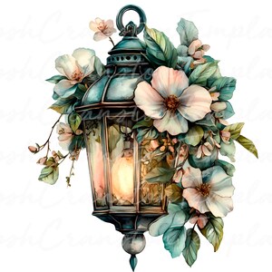25 Clipart di lanterne floreali primaverili, download digitale di lanterne vintage, illustrazione di giardini fioriti, progetto di artigianato fai da te, arte stampabile