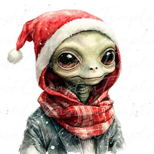 10 extraterrestres mignons avec chapeau de Noël imprimable, art mural vacances, téléchargement numérique, décoration de Noël fantaisiste, oeuvre d'art festive, téléchargement immédiat