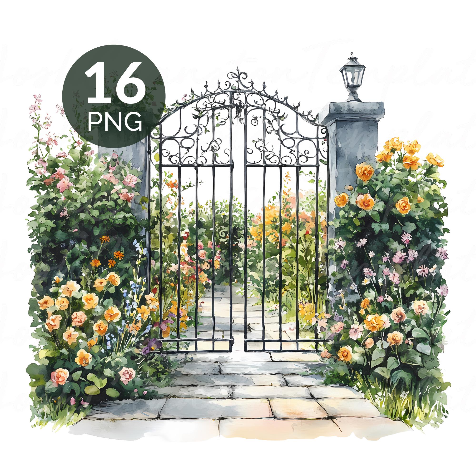ガーデンゲートの水彩画PNGセット - Etsy 日本