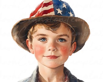 Vintage Americana Watercolor Clipart, Patriotic 4th of July (Digital Download, JPG/PNGs)