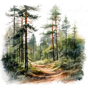 16 boslandschap aquarel print, natuur kunst digitale download, bosrijke scène afdrukbare, serene bos kunst aan de muur, instant download