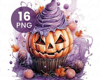 Clipart de aquarela de cupcake de Halloween: PNGs de diário de lixo (download digital)