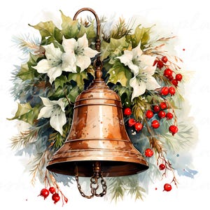 19 Christmas Bell Digital Download, Watercolor Christmas Decor, Holiday Wall Art, Festive Bell Illustration, Printable Christmas Art