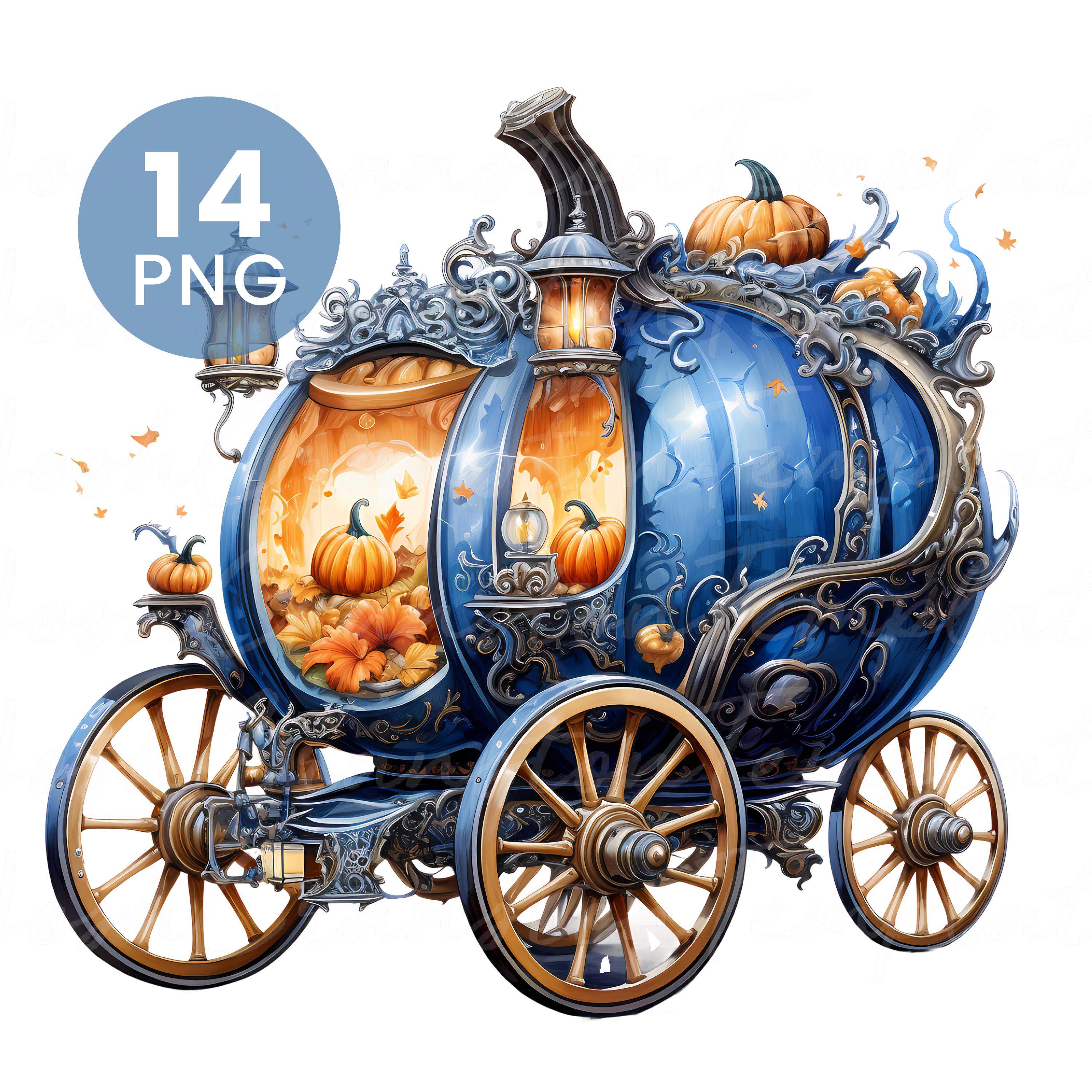 Watercolor Cinderella Carriage Clipart: Fairytale Pumpkin Coach