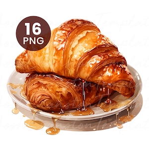 Croissants, 16 Watercolor PNGs for Junk Journal, Digital Download, Paper Craft, Printable Art, Bakery Pastries, High Quality Clipart