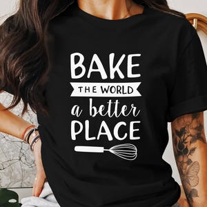 Bake The World Digital Print, Inspirational Kitchen Wall Art, Motivational Quote Poster, Printable Baking Decor, Whisk Art Design