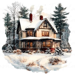 12 Winter Wonderland Christmas Digital Art, Snowy House Digital Download, Holiday Home Wall Art, Festive Season Printable Decor